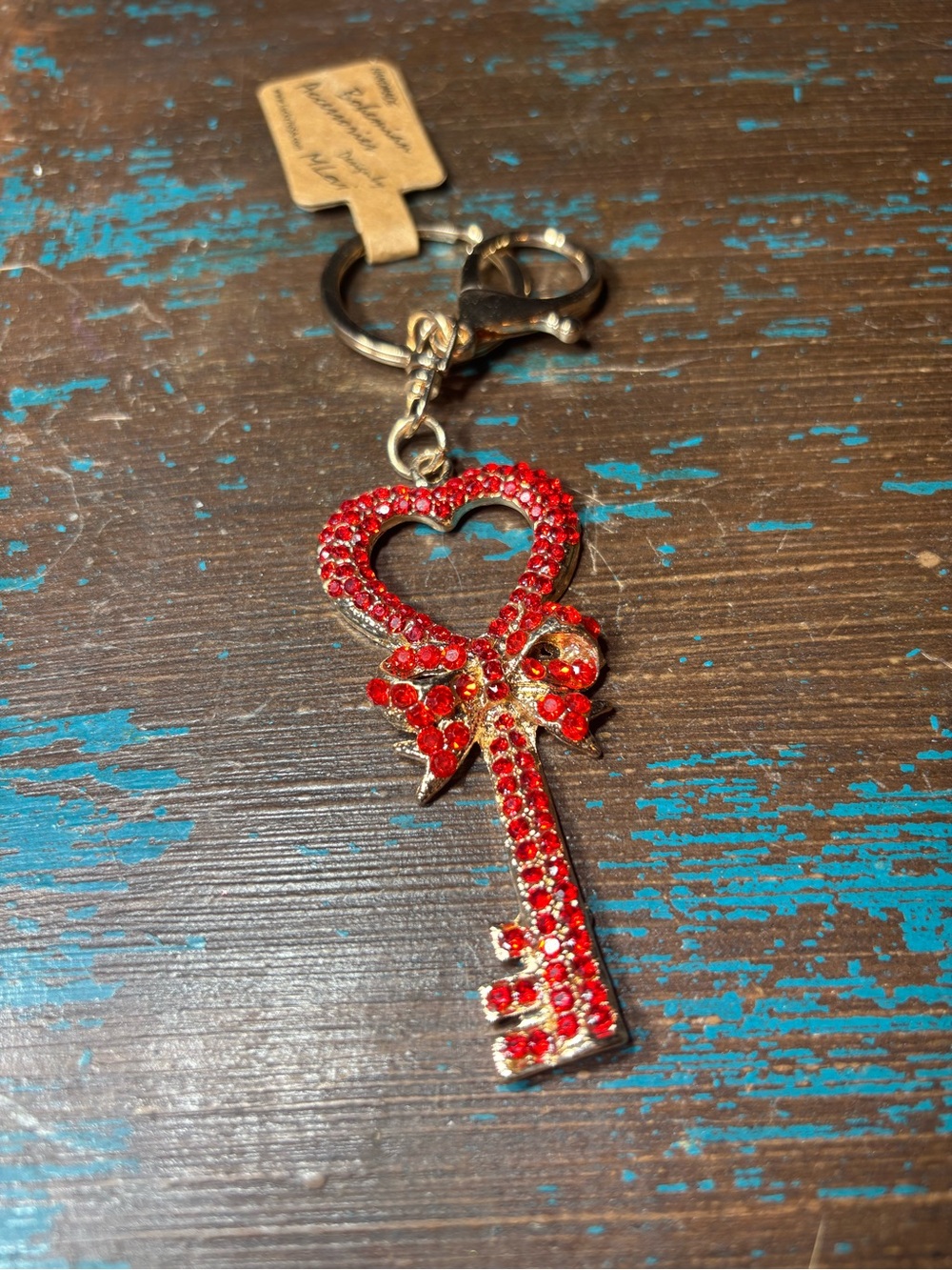 New Sparkling Red Crystal Key & Heart Keychain Bag Charm